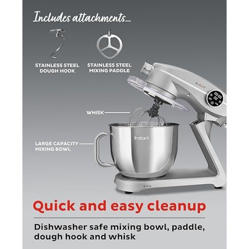  Instant Pot Stand Mixer Pro,600W 10-Speed Electric Mixer with Digital Interface,7.4-Qt Stainless Steel Bowl,From the Makers of Instant Pot,Dishwasher Safe Whisk,Dough Hook and Mixing Paddle,Silver