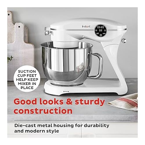  Instant Pot Instant Stand Mixer Pro,600W 10-Speed Electric Mixer with Digital Interface,7.4-Qt Stainless Steel Bowl,Dishwasher Safe Whisk,Dough Hook and Mixing Paddle,Pearl