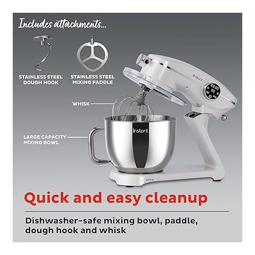  Instant Pot Instant Stand Mixer Pro,600W 10-Speed Electric Mixer with Digital Interface,7.4-Qt Stainless Steel Bowl,Dishwasher Safe Whisk,Dough Hook and Mixing Paddle,Pearl