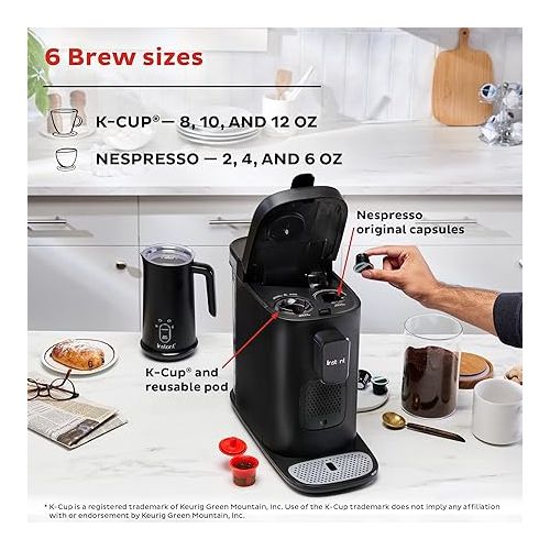  Instant Pot Pod, 3-in-1 Espresso, K-Cup Pod and Ground Coffee Maker, From the Makers of Instant Pot with Reusable Coffee Pod for Ground Coffee, 2 to 12oz. Brew Sizes, 68oz Reservoir