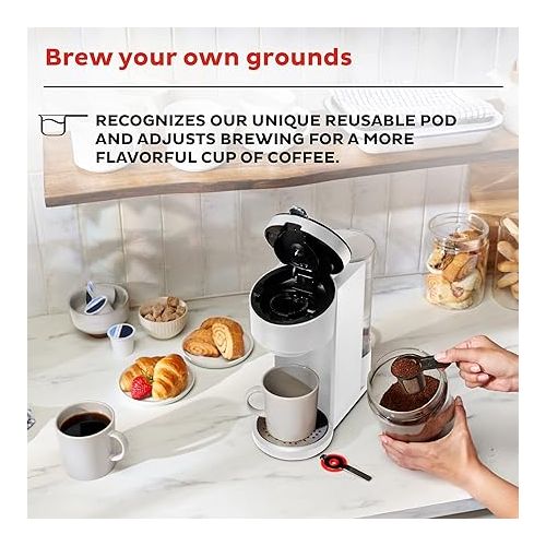  Instant Pot K-Cup Pod Compatible Single Serve Coffee Maker with Reusable Pod and Bold Setting, 8-12oz, 40oz Reservoir, White