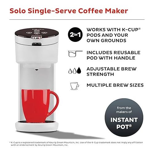  Instant Pot K-Cup Pod Compatible Single Serve Coffee Maker with Reusable Pod and Bold Setting, 8-12oz, 40oz Reservoir, White