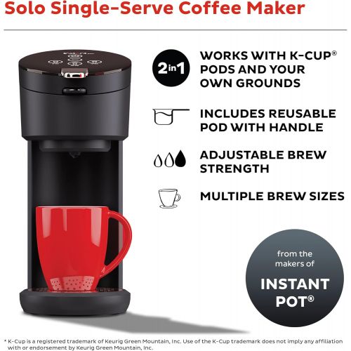  Instant Pot Solo 2-in-1 Singe Serve Coffee Maker for Ground Coffee, K-Cup Pod Compatible Coffee Brewer, Includes Reusable Coffee Pod, 8 to 12oz. Brew Sizes, 40oz. Water Reservoir,