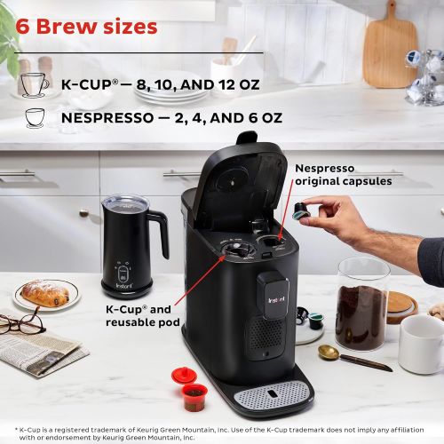  Instant Pot Dual Pod Plus 3-in-1, Espresso, K-Cup Pod and Ground Coffee Maker, Nespresso Capsules and K-Cup Pods with Reusable Coffee Pod for Ground Coffee, 2 to 12oz. Brew Sizes,