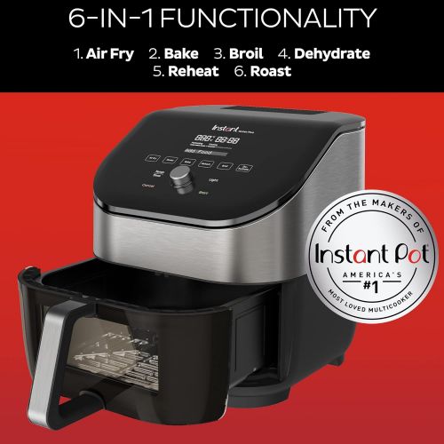  Instant Pot Instant Vortex Plus 6 Quart 6-in 1 Air Fryer with ClearCook Easy View Windows and OdorErase Built-in Air Filters, Air Fry, Roast, Broil, Bake, Reheat, Dehydrate, 1700W, Stainless