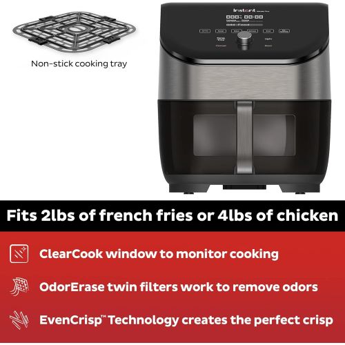  Instant Pot Instant Vortex Plus 6 Quart 6-in 1 Air Fryer with ClearCook Easy View Windows and OdorErase Built-in Air Filters, Air Fry, Roast, Broil, Bake, Reheat, Dehydrate, 1700W, Stainless