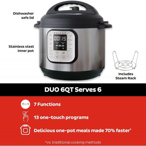  Instant Pot Duo 7-in-1 Electric Pressure Cooker, Slow Cooker, Rice Cooker, Steamer, Saute, Yogurt Maker, and Warmer, 6 Quart, 14 One-Touch Programs: Kitchen & Dining