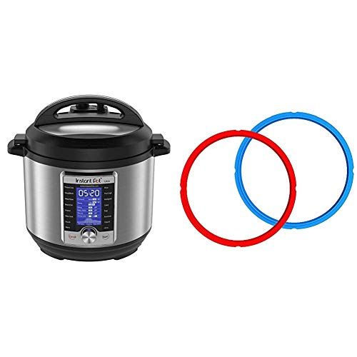  Instant Pot Ultra 10-in-1 Electric Pressure Cooker, Sterilizer, Slow Cooker, Rice Cooker, 6 Quart, 16 One-Touch Programs & Genuine Instant Pot Sealing Ring 2-Pack - 6 Quart Red/Blu