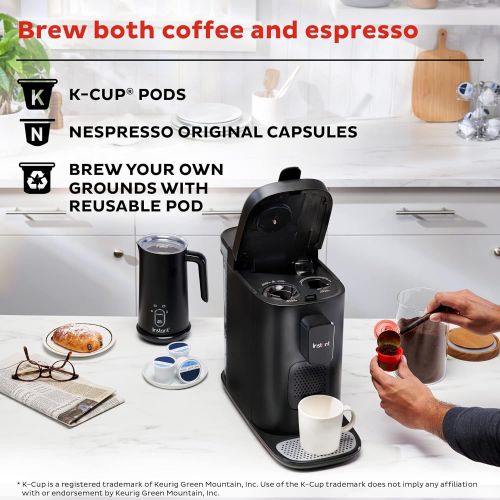  Instant Pot Dual Pod Plus 3-in-1, Espresso, K-Cup Pod and Ground Coffee Maker, Nespresso Capsules and K-Cup Pods with Reusable Coffee Pod for Ground Coffee, 2 to 12oz. Brew Sizes,