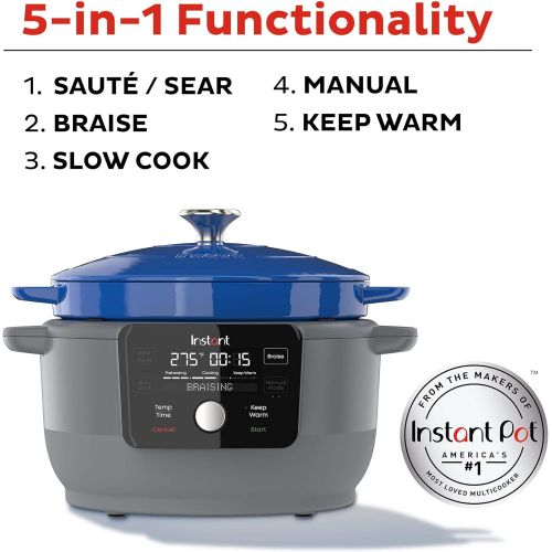  Instant Pot Instant Electric Precision Dutch Oven, 5-in-1: Braise, Slow Cook, Sear/Saute, Cooking Pan, Food Warmer, Enamel Coated, Cast Iron, 6-Quart, 1500W, French Blue