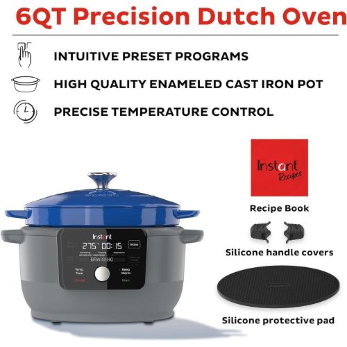  Instant Pot Instant Electric Precision Dutch Oven, 5-in-1: Braise, Slow Cook, Sear/Saute, Cooking Pan, Food Warmer, Enamel Coated, Cast Iron, 6-Quart, 1500W, French Blue