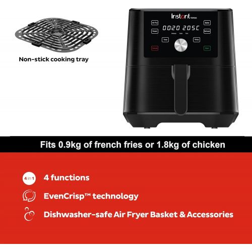  Instant Pot Brands Vortex 4 in 1 Air Fryer, 5.7 L, Hot Air Frying, Baking, Roasting and Warming, 1700 W, 140 3030 01 EU, Black 5.7 L