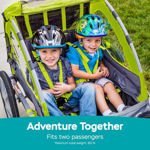  [아마존베스트]Instep Quick-N-EZ Double Tow Behind Bike Trailer for Toddlers, Kids, Converts to Stroller, Jogger, 2-in-1 Canopy, Universal Bicycle Coupler, Folding Frame, Multiple Colors