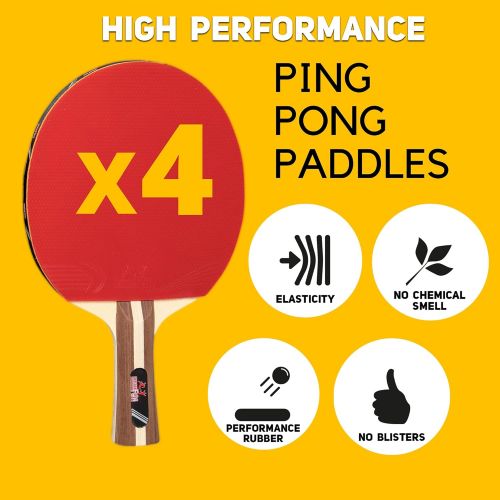  IntegraFun Ping Pong Paddle Set - 4 Wood Ping Pong Paddles - Ergonomic Grip - 8 Tournament Table Tennis Balls - Paddle Case - Professional/Casual Play - Portable Table Tennis Set .- Family Ta