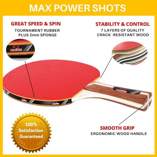  IntegraFun Ping Pong Paddle Set - 4 Wood Ping Pong Paddles - Ergonomic Grip - 8 Tournament Table Tennis Balls - Paddle Case - Professional/Casual Play - Portable Table Tennis Set .- Family Ta