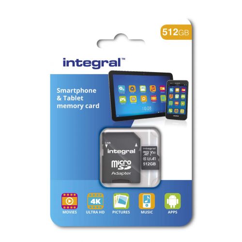  Integral 512GB microSDXC CL10 UHS-I U1 Smartphone and Tablet Memory Card