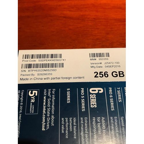  Intel 600p Series 256GB SSD (SSDPEKKW256G7X1)