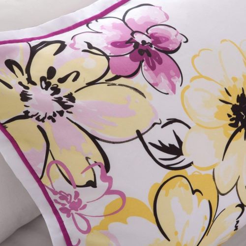  Intelligent 5 Piece Girls Floral Themed Comforter Full Queen Set, Pretty Abstract Flower Pattern, Beautiful All Over Summer Bedding, Colorful Flowers, White Light Pink Yellow Sky Blue Lavendar