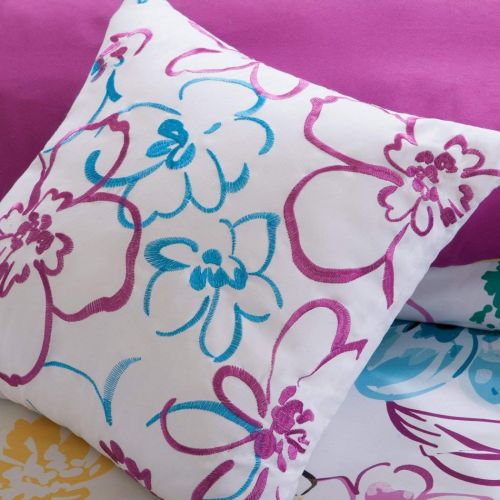  Intelligent 5 Piece Girls Floral Themed Comforter Full Queen Set, Pretty Abstract Flower Pattern, Beautiful All Over Summer Bedding, Colorful Flowers, White Light Pink Yellow Sky Blue Lavendar