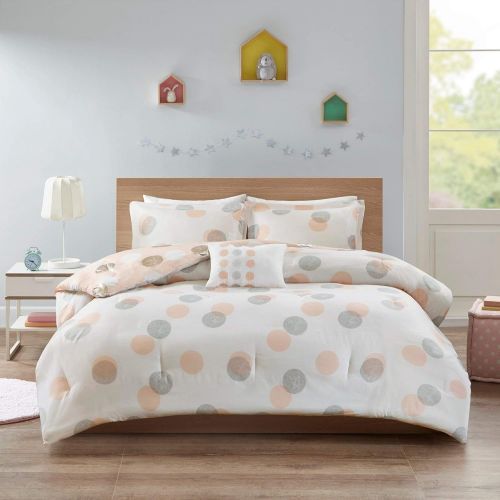  Intelligent MISC 4 Piece Metallic Dot Comforter Full/Queen Set Dotted Bedding Small Polka Dots Circle Girls Themed Pattern Pink White Gold, Polyester