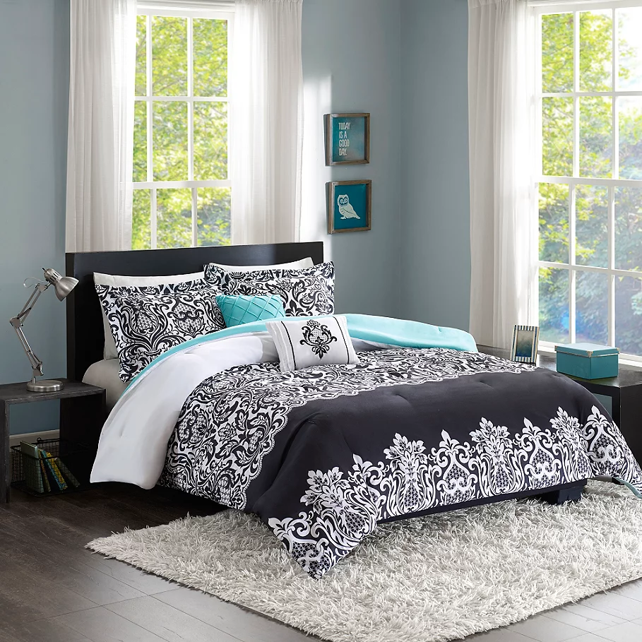  Intelligent Design Leona Comforter Set in BlackAqua