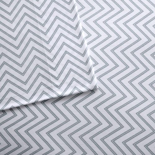  Intelligent Design Blend Jersey Knit Full, Coastal Cotton, Grey Chevron Bed Set 4-Piece Include Flat, Fitted Sheet & 2 Pillowcases