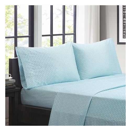  Intelligent Design ID20-300 Chevron Microfiber Sheet Set Twin Aqua