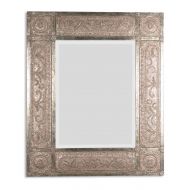 Intelligent Design Ornate Embossed Metal Oversize Wall Mirror | Silver Champagne