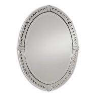 Intelligent Design Etched Venetian Glass Framed Oval Vanity Mirror | Romantic Wall