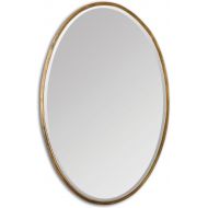 Intelligent Design Thin Frame Gold Oval Wall Mirror | Classic Contemporary Vanity