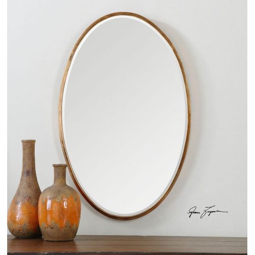  Intelligent Design Thin Frame Gold Oval Wall Mirror | Classic Contemporary Vanity