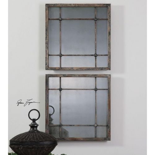  Intelligent Design Smoked Antiqued Glass Mirror Squares Cottage | Tiled Grouping Column