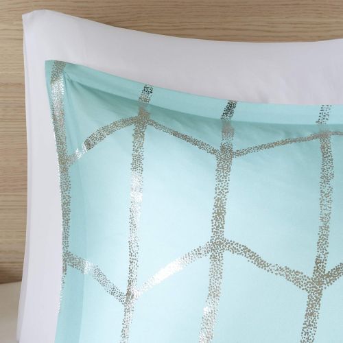  [아마존베스트]Intelligent Design Raina Comforter Set Twin/Twin XL Size - Aqua Silver, Geometric  4 Piece Bed Sets  Ultra Soft Microfiber Teen Bedding for Girls Bedroom