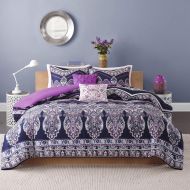 Intelligent Design Leona Comforter Set FullQueen Size - Black, Aqua, Damask  5 Piece Bed Sets  Peach Skin Fabric Teen Bedding for Girls Bedroom