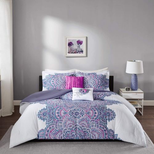  Intelligent Design - Mila Comforter Set FullQueen Size - Purple, Medallion  5 Piece Bed Sets  All Season Ultra Soft Microfiber Teen Bedding - Perfect For Dormitory-Great For Gue
