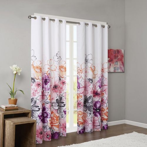  Intelligent Design Pink Blackout Curtains for Bedroom, Casual Room Darkening Window Curtains for Living Room Family Room, Olivia Floral Grommet Black Out Window Curtain, 50X84, 1-P