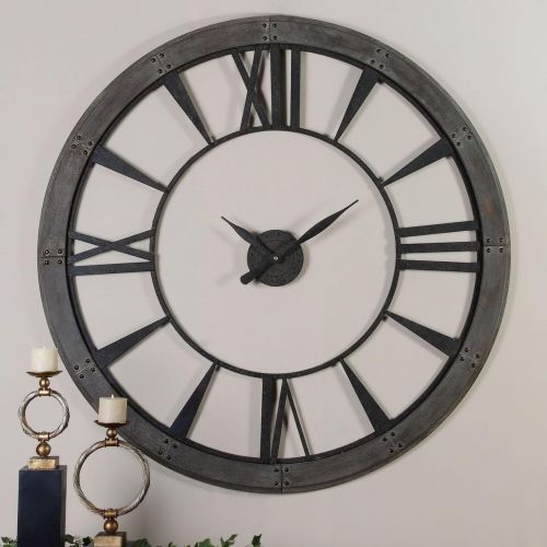  Uttermost Rustic Round Iron Bronze Wood Wall Clock | Oversized Open Design Distressed