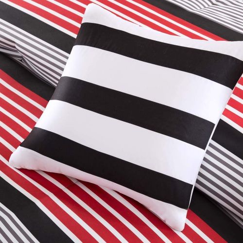  Intelligent Design Paul Full/Queen Comforter Set Teen Boy Bedding - Red Black, Striped  5 Piece Bed Sets  Ultra Soft Microfiber Bed Comforter