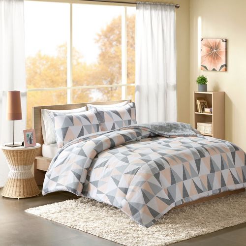  Intelligent Design Ellie Comforter Set Full/Queen Size - Blush, Grey, Geometric Triangle  3 Piece Bed Sets  Ultra Soft Microfiber Teen Bedding for Girls Bedroom