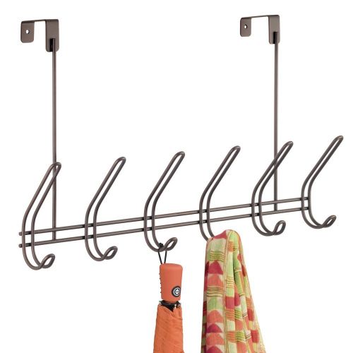  InterDesign Classico Over Door Organizer Hooks  6 Hook Storage Rack for Coats, Hats, Robes or Towels, Bronze