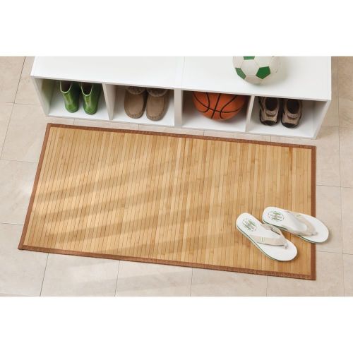  InterDesign Formbu Bamboo Floor Mat Non-Skid, Water-Repellent Runner Rug for Bathroom, Kitchen, Entryway, Hallway, Office, Mudroom, Vanity, 24 x 48, Natural Wood