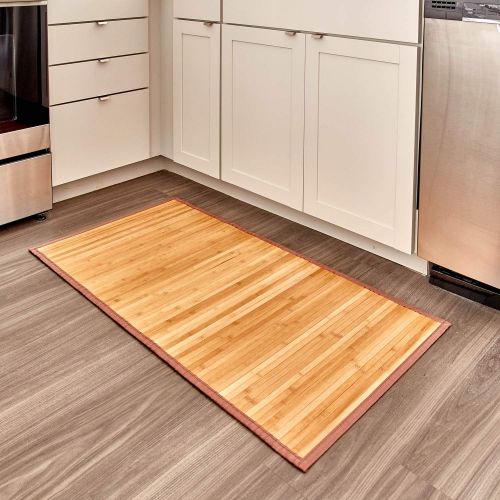  InterDesign Formbu Bamboo Floor Mat Non-Skid, Water-Repellent Runner Rug for Bathroom, Kitchen, Entryway, Hallway, Office, Mudroom, Vanity, 24 x 48, Natural Wood