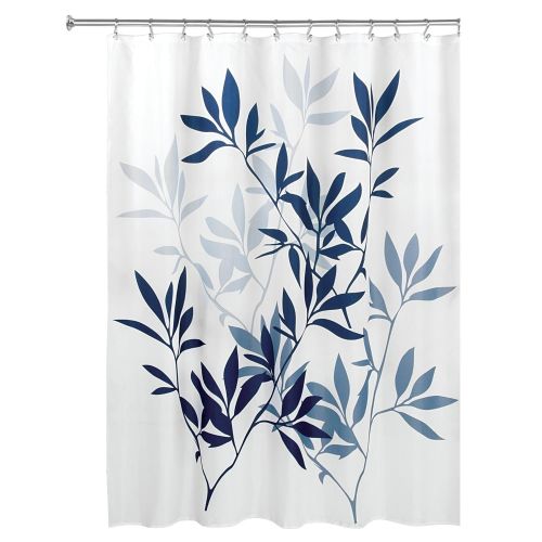  InterDesign Leaves Fabric Shower, Modern Mildew-Resistant Bath Curtain for Master, Kids, Guest Bathroom, Standard Navy and Slate Blue