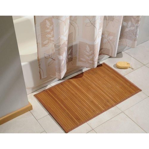  InterDesign Formbu Bamboo Floor Mat Non-Skid, Water-Repellent Runner Rug for Bathroom, Kitchen, Entryway, Hallway, Office, Mudroom, Vanity, 34 x 21, Natural Wood