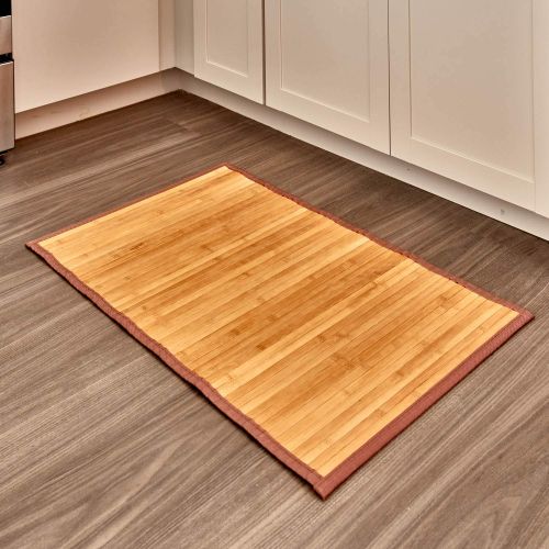  InterDesign Formbu Bamboo Floor Mat Non-Skid, Water-Repellent Runner Rug for Bathroom, Kitchen, Entryway, Hallway, Office, Mudroom, Vanity, 34 x 21, Natural Wood