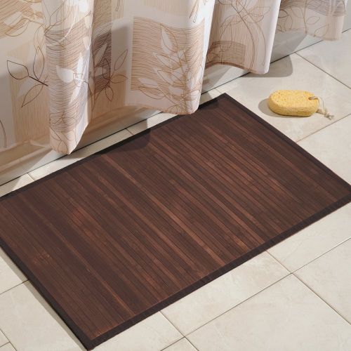  InterDesign Formbu Bamboo Floor Mat Non-Skid, Water-Resistant Runner Rug for Bathroom, Kitchen, Entryway, Hallway, Office, Mudroom, Vanity 34 x 21 Mocha Brown