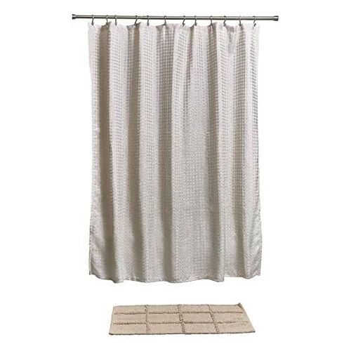  InterDesign Waffle Weave Fabric Shower Curtain, Luxury Hotel Style for Master, Guest, Kids Bathrooms, Bathtubs, Stalls, Heathered Linen