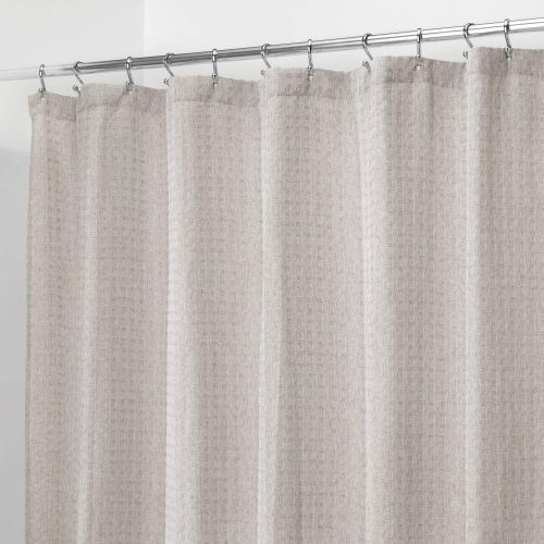  InterDesign Waffle Weave Fabric Shower Curtain, Luxury Hotel Style for Master, Guest, Kids Bathrooms, Bathtubs, Stalls, Heathered Linen