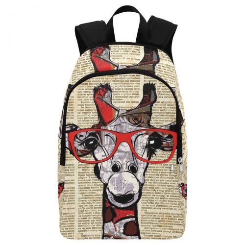  InterestPrint Custom Vintage Newspaper Funny Giraffe Casual Backpack School Bag Travel Daypack Gift