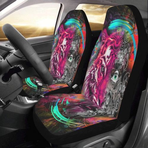  INTERESTPRINT Cool Tiger Skull Car Seat Covers Set of 2 Vehicle Seat Protector Car Covers for Auto Cars Sedan SUV